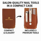 Nail Clippers Set 3 in 1 in Brown PU Leather Travel Case