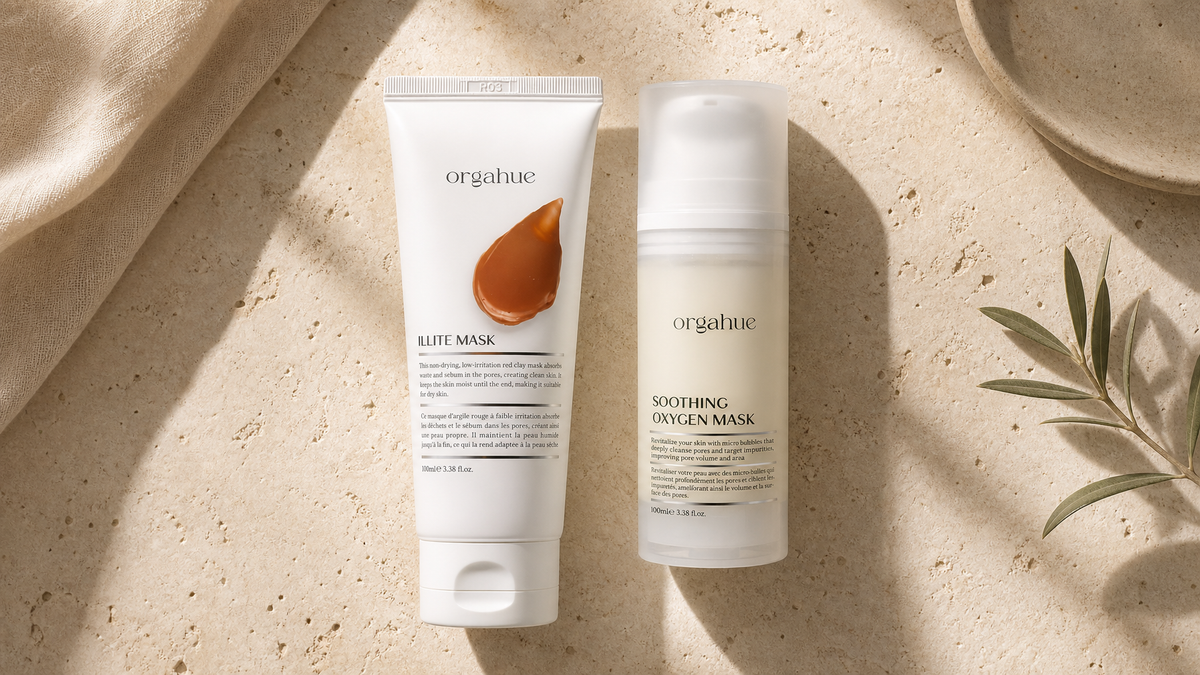 Beauty Power Orgahue Illite Clay Mask and Soothing Oxygen Bubble Mask dual pore scaling stack
