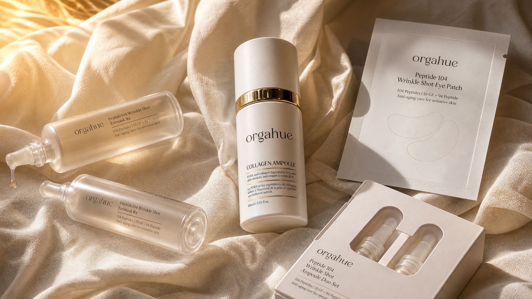 Beauty Power x Orgahue K-beauty partnership 2026. Skincare product flat lay