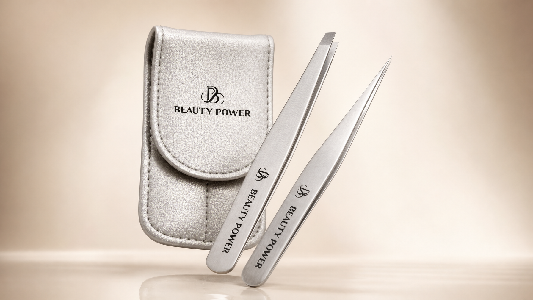 Beauty Power Ultra Precision Slant and Point tweezers gray set with travel case