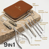 Beauty Power 9-in-1 Manicure and Pedicure Set - Brown PU Leather Case