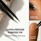 Professional Ultra Precision Tweezers Set – Slant & Point Eyebrow Tweezers with Black Travel Case