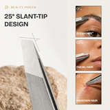 Beauty Power Ultra Precision Slant & Point Eyebrow Tweezers Set with Case - Gray