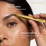 Professional Ultra Precision Tweezers for Eyebrows in Case - Gold