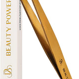 Professional Precision Slant Eyebrow Tweezers - Gold