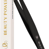 Professional Precision Slant Eyebrow Tweezers - Black