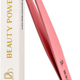 Professional Precision Slant Eyebrow Tweezers - Pink