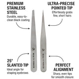 Professional Ultra Precision Tweezers Set – Slant & Point Eyebrow Tweezers with Silver Travel Case