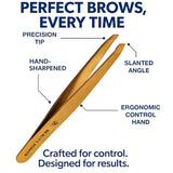 Professional Precision Slant Eyebrow Tweezers - Gold