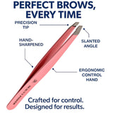 Professional Precision Slant Eyebrow Tweezers - Pink