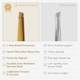 Professional Ultra Precision Tweezers for Eyebrows in Case - Gold