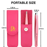 Professional Ultra Precision Tweezers for Eyebrows in Case - Pink