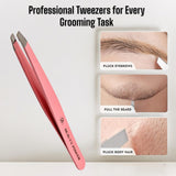 Professional Precision Slant Eyebrow Tweezers - Pink