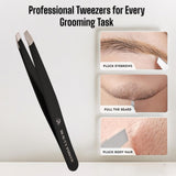 Professional Precision Slant Eyebrow Tweezers - Black
