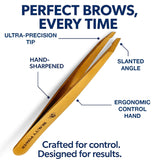 Professional Ultra Precision Tweezers for Eyebrows in Case - Gold
