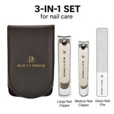 Nail Clippers Set 3 in 1 in Black PU Leather Travel Case