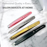 Professional Ultra Precision Tweezers for Eyebrows in Case - Gold
