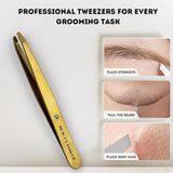 Professional Ultra Precision Tweezers for Eyebrows in Case - Gold