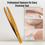 Professional Precision Slant Eyebrow Tweezers - Gold
