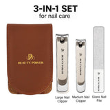 Nail Clippers Set 3 in 1 in Brown PU Leather Travel Case