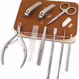 Manicure Pedicure Set 9 in 1 in Brown PU Leather Case
