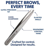 Professional Ultra Precision Tweezers for Eyebrows in Case - Matte Gray