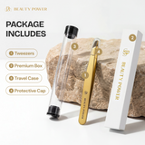 Professional Ultra Precision Tweezers for Eyebrows in Case - Gold