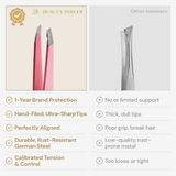Beauty Power Ultra Precision Slant & Point Eyebrow Tweezers Set with Case - Pink
