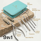 Beauty Power 9-in-1 Manicure and Pedicure Set - Blue PU Leather Case