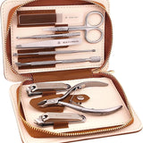 Manicure Pedicure Set 9 in 1 in Brown PU Leather Case