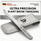 Beauty Power Ultra Precision Slant Eyebrow Tweezers with Case - Gray