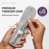 Beauty Power Ultra Precision Slant & Point Eyebrow Tweezers Set with Case - Gray