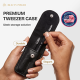 Professional Ultra Precision Tweezers Set – Slant & Point Eyebrow Tweezers with Black Travel Case