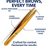 Professional Ultra Precision Slant Eyebrow Tweezers Gold