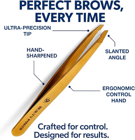Professional Ultra Precision Slant Eyebrow Tweezers Gold
