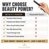 Beauty Power Eyebrow Razor with 6 Blades and Travel Case - Black