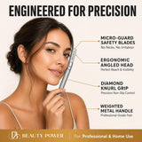 Beauty Power Eyebrow Razor with 6 Blades and Travel Case - Silver