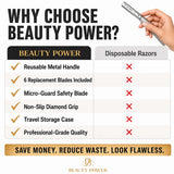 Beauty Power Eyebrow Razor with 6 Blades and Travel Case - Silver
