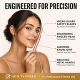 Beauty Power Eyebrow Razor with 6 Blades and Travel Case - Rose Gold