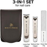 Beauty Power Nail Clippers Set 3-in-1 - Fingernail, Toenail & Glass File, Black