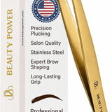Beauty Power Precision Slant Eyebrow Tweezers - Stainless Steel - Gold