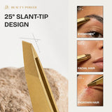 Beauty Power Precision Slant Eyebrow Tweezers - Stainless Steel - Gold