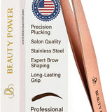 Beauty Power Precision Slant Eyebrow Tweezers - Stainless Steel - Rose Gold