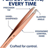 Beauty Power Precision Slant Eyebrow Tweezers - Stainless Steel - Rose Gold
