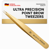 Beauty Power Ultra Precision Point Eyebrow Tweezers - Stainless Steel - Gold