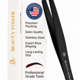 Beauty Power Precision Slant Eyebrow Tweezers - Stainless Steel - Black