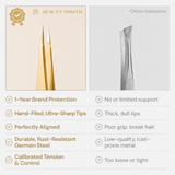 Beauty Power Ultra Precision Point Eyebrow Tweezers - Stainless Steel - Gold