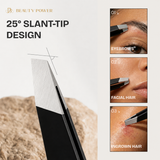 Beauty Power Precision Slant Eyebrow Tweezers - Stainless Steel - Black