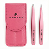 Beauty Power Ultra Precision Slant & Point Eyebrow Tweezers Set with Case - Pink